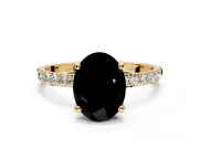 Solitaire Engagement Ring Setting for Fancy Black Oval Center with Pave Accents and Prong Head in Yellow Gold