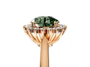 Starburst Halo Engagement Ring Setting for Fancy Green Round Cut Center with Thin Round-Wire Band and Prong Head in Rose Gold