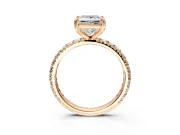 Solitaire Engagement Ring Setting for Princess Cut Center with Shared-Prong Accents and Prong Head in Rose Gold