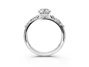 Cluster Engagement Ring Setting for Oval Center with Round Cut Accent Band and Prong Head in White Gold