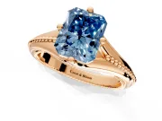 Solitaire Engagement Ring Setting for Fancy Blue Radiant Cut Center with Milgrain Cathedral Band and Prong Head in Rose Gold