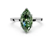 Solitaire Engagement Ring Setting for Fancy Green Marquise Center with Thin Rounded Plain Band and Prong Head in Sterling Silver
