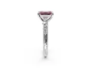 Solitaire Engagement Ring Setting for Fancy Pink Emerald Cut Center with Trailing Leaf Accent Band and Prong Head in White Gold