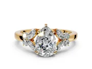 Solitaire Engagement Ring Setting for Pear-Shaped Center with Marquise Flower Shoulders and Prong Head in Yellow Gold