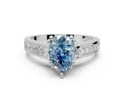 Solitaire Engagement Ring Setting for Fancy Blue Pear-Shaped Center with Channel Band and Double Claw Prong Head in Platinum