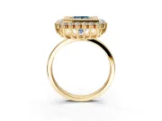 Halo Engagement Ring Setting for Fancy Blue Princess Cut Center with Milgrain Bezel Rim, Plain Band and Prong Head in Yellow Gold
