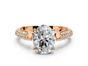 Solitaire Engagement Ring Setting for Oval Center with Multi-Row Accents and Prong Head in Rose Gold