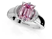 Solitaire Engagement Ring Setting for Fancy Pink Emerald Cut Center with Wide Band, Pave Collar and Prong Head in Sterling Silver