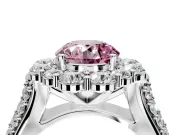Large Accent Halo Engagement Ring Setting for Fancy Pink Round Cut Center with Pave Split Shank and Prong Head in Platinum