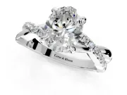 Solitaire Engagement Ring Setting for Oval Center with Half-Pave Crossover Band and Prong Head in Platinum