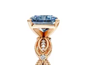 Solitaire Engagement Ring Setting for Fancy Blue Radiant Cut Center with Marquise Panel Band and Prong Head in Rose Gold