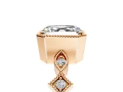 Milgrain Bezel Engagement Ring Setting for Asscher Cut Center with Marquise Stations and Bezel Head in Rose Gold