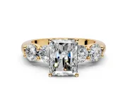 5 Stone Engagement Ring Setting for Radiant Cut Center with Graduated Accents and Prong Head in Yellow Gold