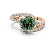 Solitaire Engagement Ring Setting for Fancy Green Cushion Cut Center with Pave Bypass Twist Band and Prong Head in Rose Gold