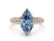 Solitaire Engagement Ring Setting for Fancy Blue Marquise Center with Domed Multi-Row Pave Band and Prong Head in Rose Gold