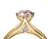 Solitaire Engagement Ring Setting for Fancy Pink Oval Center with Milgrain Cathedral Band and Prong Head in Yellow Gold