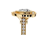 Halo Engagement Ring Setting for Heart-Shaped Center with Milgrain Frame, Pave Band and Prong Head in Yellow Gold