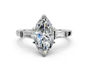 3 Stone Engagement Ring Setting for Marquise Center with Channel Baguette Accents and Prong Head in Platinum
