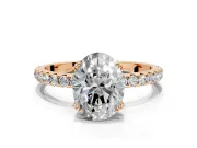 Solitaire Engagement Ring Setting for Oval Center with Pave Band and Claw Prong Head in Rose Gold