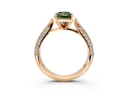 Solitaire Engagement Ring Setting for Fancy Green Radiant Cut Center with Multi-Row Accents and Prong Head in Rose Gold