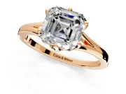 Solitaire Engagement Ring Setting for Asscher Cut Center with Plain Split Shank and Prong Head in Rose Gold