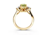 3 Stone Engagement Ring Setting for Fancy Yellow Radiant Cut Center with Crossover Basket, Pave Band and Prong Head in Yellow Gold