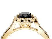 Halo Engagement Ring Setting for Fancy Black Pear-Shaped Center with Pave Accents, Heart Basket and Prong Head in Yellow Gold