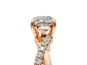 Solitaire Engagement Ring Setting for Cushion Cut Center with Half-Pave Crossover Band and Prong Head in Rose Gold