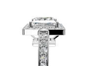 Bezel-Framed Halo Engagement Ring Setting for Princess Cut Center with Pave Band and Prong Head in Platinum