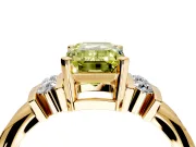 Solitaire Engagement Ring Setting for Fancy Yellow Emerald Cut Center with Grooved Bar Accent Band and Prong Head in Yellow Gold