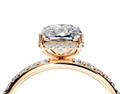Hidden Halo Engagement Ring Setting for Radiant Cut Center with Pave Band and Prong Head in Rose Gold