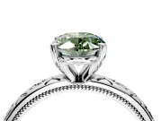 Solitaire Engagement Ring Setting for Fancy Green Oval Center with Scrollwork Band and Prong Head in Sterling Silver