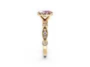 Solitaire Engagement Ring Setting for Fancy Pink Oval Center with Milgrain Bezel Accents and Prong Head in Yellow Gold