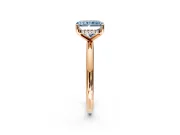 Hidden Halo Engagement Ring Setting for Fancy Blue Radiant Cut Center with Thin Round-Wire Band and Prong Head in Rose Gold