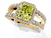 Halo Engagement Ring Setting for Fancy Yellow Radiant Cut Center with Wide-Open Pave Split Shank and Prong Head in Yellow Gold