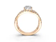 Solitaire Engagement Ring Setting for Cushion Cut Center with Wide-Open Split Shank and Prong Head in Rose Gold