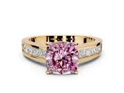 Solitaire Engagement Ring Setting for Fancy Pink Cushion Cut Center with Princess Cut Channel Band and Prong Head in Yellow Gold