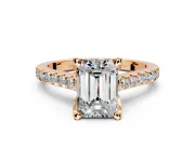 Solitaire Engagement Ring Setting for Emerald Cut Center with Widening Pave Band and Claw Prong Head in Rose Gold