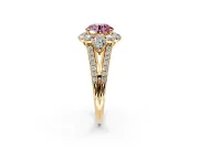 Halo Engagement Ring Setting for Fancy Pink Round Cut Center with Two-Strand Split Shank and Prong Head in Yellow Gold