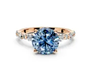 Solitaire Engagement Ring Setting for Fancy Blue Round Cut Center with Alternating Size Accents and Prong Head in Rose Gold