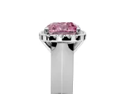 Halo Engagement Ring Setting for Fancy Pink Cushion Cut Center with Knife Ridge Cathedral Band and Prong Head in Platinum