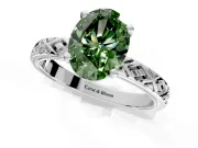 Solitaire Engagement Ring Setting for Fancy Green Oval Center with Milgrain X Pattern Band and Prong Head in White Gold