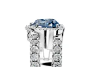 Halo Engagement Ring Setting for Fancy Blue Heart-Shaped Center with Wide-Open Pave Split Shank and Prong Head in Sterling Silver