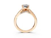 Solitaire Engagement Ring Setting for Radiant Cut Center with Crossover Accents and Prong Head in Rose Gold