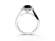 Halo Engagement Ring Setting for Fancy Black Round Cut Center with Narrowing Pave Band and Prong Head in Platinum