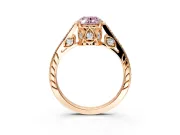 Cathedral Engagement Ring Setting for Fancy Pink Oval Center with Antique-Style Pave Band and Prong Head in Rose Gold