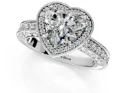 Milgrain Halo Engagement Ring Setting for Heart-Shaped Center with Wide Pave Band and Prong Head in Sterling Silver