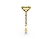 Solitaire Engagement Ring Setting for Fancy Yellow Emerald Cut Center with Fine Pave Narrow Band and Prong Head in Yellow Gold