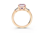 3 Stone Engagement Ring Setting for Fancy Pink Asscher Cut Center with Baguette Accents and Prong Head in Rose Gold