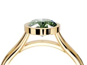 Solitaire Engagement Ring Setting for Fancy Green Oval Center with V Split Shank and Bezel Head in Yellow Gold